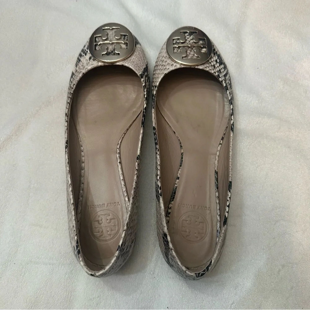 Tory Burch Reva Snake Skin Print Ballerina Flats Size 8M